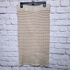 Marled Striped Ribbed Knit Midi Skirt Oatmeal Praline XL 00585S-TJMS New‎